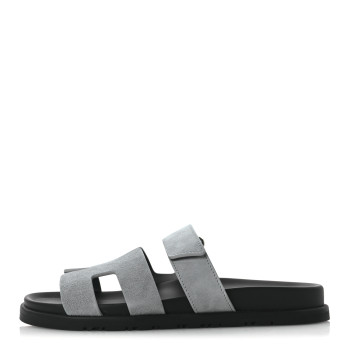 HERMES Suede Goatskin Womens Chypre Sandals 38 Bleu Mineral