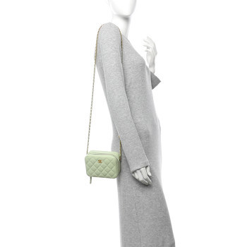 CHANEL Lambskin Quilted CC Pearl Crush Camera Case Light Green