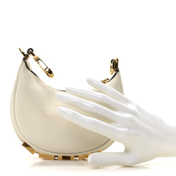 FENDI Vitello Grace Matte Nano Fendigraphy Hobo Charm White Ice