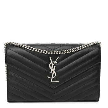 SAINT LAURENT Grain De Poudre Matelasse Chevron Monogram Chain Wallet Black