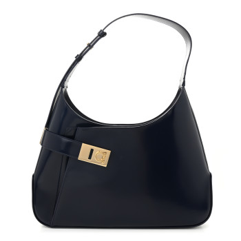 SALVATORE FERRAGAMO Brushed Calfskin Gancini Hobo Midnight