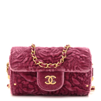 CHANEL Velvet Camellia Embossed Jewel Belt Card Holder With Chain Dark Pink