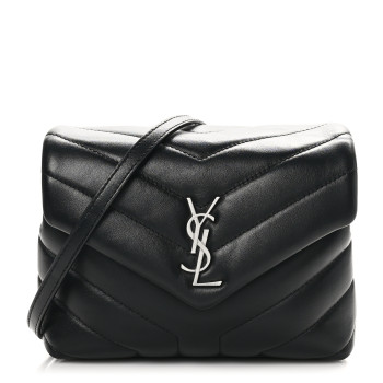 SAINT LAURENT Calfskin Y Quilted Monogram Toy Loulou Crossbody Bag Black