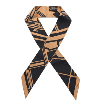 HERMES Silk Les Coupes Tattoo Twilly Black Camel