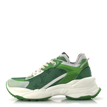 LOUIS VUITTON Monogram Calfskin Run 55 Sneakers 38 White Green
