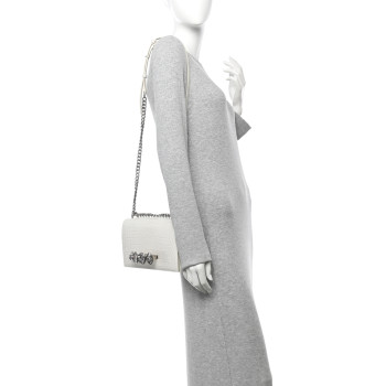 ALEXANDER MCQUEEN Shiny Calfskin Crocodile Embossed Knuckle Jeweled Crossbody White