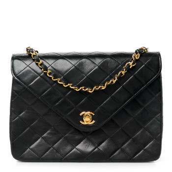 CHANEL Lambskin Diamond Stitch Envelope Single Flap Black