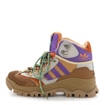 GUCCI X ADIDAS Mesh Technical Canvas Suede Womens Lace Up Boots 37 Brown Purple