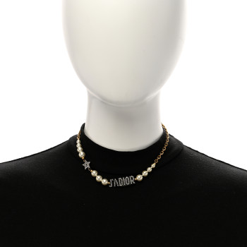 CHRISTIAN DIOR Metal Pearl Crystal J'Adior Choker Necklace Antique Gold