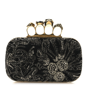ALEXANDER MCQUEEN Suede Embroidered Knuckle Box Clutch Black