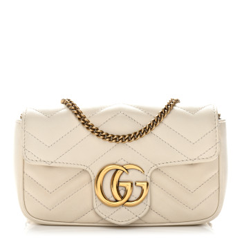 GUCCI Calfskin Matelasse Super Mini GG Marmont Shoulder Bag White