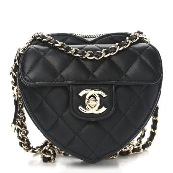 CHANEL Lambskin Quilted CC In Love Heart Waist Belt Bag With Chain Black