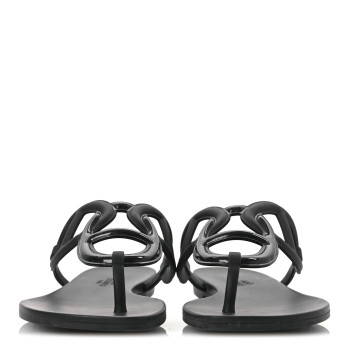 HERMES Rubber Womens Egerie Sandals 38 Black