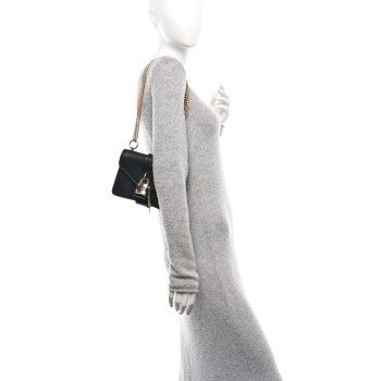 CHLOE Shiny Goatskin Calfskin Mini Aby Chain Shoulder Bag Black