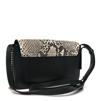 CHLOE Snakeskin Calfskin Small Faye Shoulder Bag Natural Black