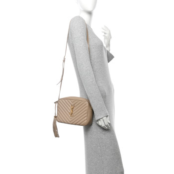 SAINT LAURENT Calfskin Matelasse Monogram Lou Camera Bag Dark Beige
