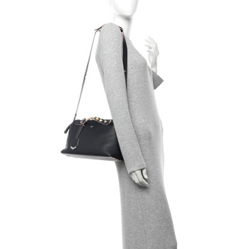 FENDI Vitello Dolce Scalloped Studded Medium By The Way Boston Bag Blu Notte
