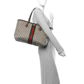 GUCCI GG Supreme Monogram Medium Ophidia Shopping Tote Brown