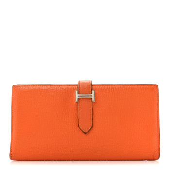 HERMES Chevre Mysore Bearn Gusset Wallet Orange