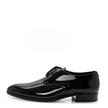 SAINT LAURENT Patent Calfskin Mens Derby Lace Up Shoes 41.5 Black