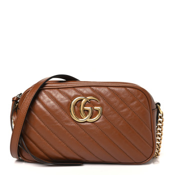 GUCCI Glazed Calfskin Matelasse Diagonal Small GG Marmont Chain Shoulder Bag Cuir