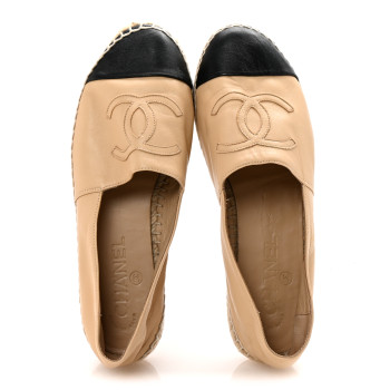 CHANEL Lambskin CC Espadrilles 37 Beige Black