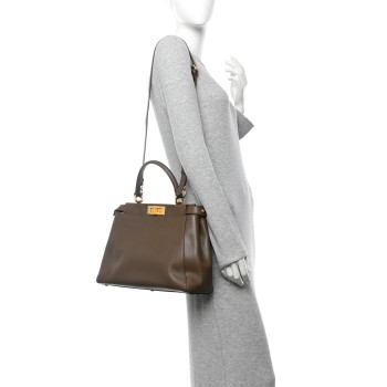 FENDI Vitello Morgan Snakeskin Medium Peekaboo Iconic Satchel Foresta