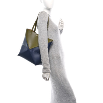LOEWE Shiny Calfskin Medium Puzzle Fold Tote Olive Abyss Blue
