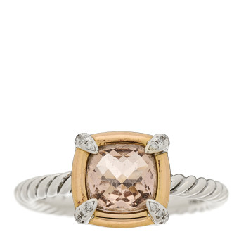 DAVID YURMAN Sterling Silver 18K Rose Gold Diamond Morganite Chatelaine Bezel Ring 54 7