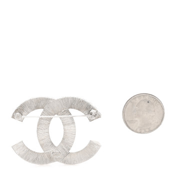 CHANEL Baguette Crystal CC Brooch Silver
