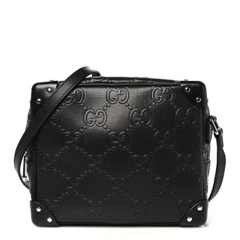 GUCCI Calfskin GG Tennis Embossed Square Messenger Bag Black