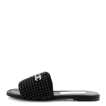 CHANEL Pearl Crystal CC Mules Sandals 36 Black