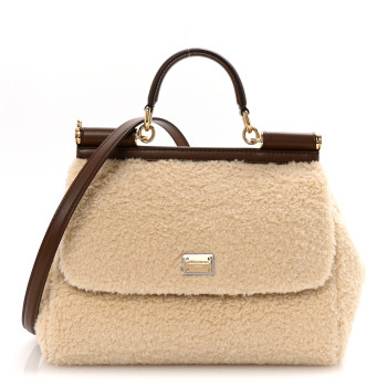 DOLCE & GABBANA Faux Fur Vitello Medium Miss Sicily Satchel Caffe Latte Marrone