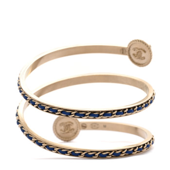 CHANEL Lambskin Pearl Twist CC Bangle Bracelet M Gold Blue