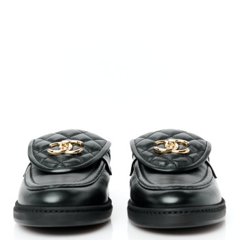 CHANEL Lambskin Quilted CC Turnlock Mules 39 Black
