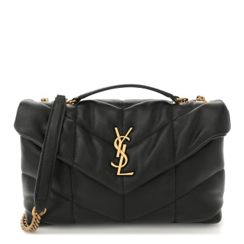 SAINT LAURENT Lambskin Quilted Toy Loulou Puffer Monogram Chain Satchel Black