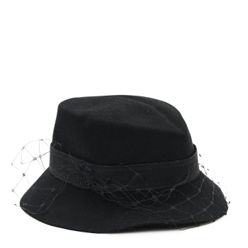 CHRISTIAN DIOR Rabbit Felt Veil Hat 56 Black