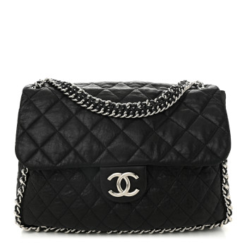 CHANEL Washed Lambskin Quilted Maxi Chain Around Flap Black