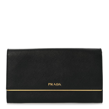 PRADA Saffiano Metal Bar Flap Wallet Black