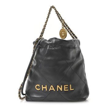 CHANEL Shiny Calfskin Quilted Mini Chanel 22 Dark Grey