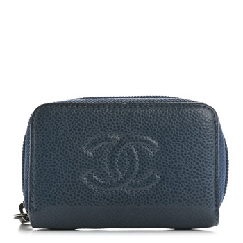 CHANEL Caviar Timeless CC Zip Around Coin Purse Blue