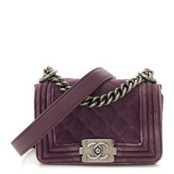 CHANEL Velvet Quilted Mini Boy Flap Purple