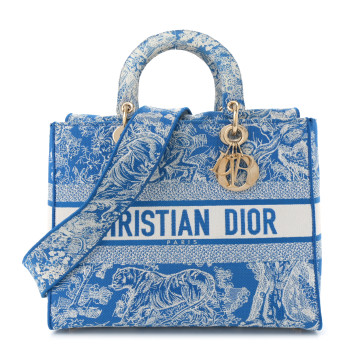 CHRISTIAN DIOR Toile de Jouy Embroidered Large Lady D-Lite Fluorescent Blue