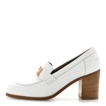 HERMES Calfskin Womens Dauphine 70 Moccasin Loafers 37.5 White