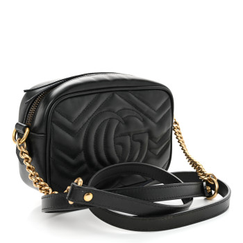 GUCCI Calfskin Matelasse Mini GG Marmont Chain Shoulder Bag Black