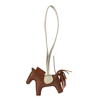 HERMES Milo Lambskin Grigri Rodeo Horse Bag Charm PM Craie Gold Pain D'epice Epice