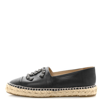 CHANEL Lambskin Camellia CC Stud Espadrilles 39 Black