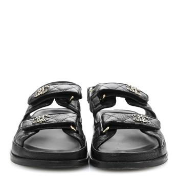 CHANEL Grained Calfskin Velcro Dad Sandals 37.5 Black