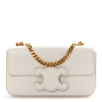 CELINE Shiny Calfskin Cuir Triomphe Chain Shoulder Bag White