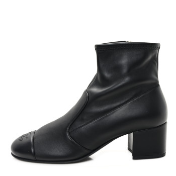 CHANEL Stretch Lambskin Cap Toe CC Short Boots 38 Black